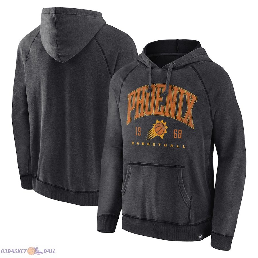 Men's Phoenix Suns Fanatics Heather Charcoal Foul Trouble Snow Wash Raglan Pullover Hoodie