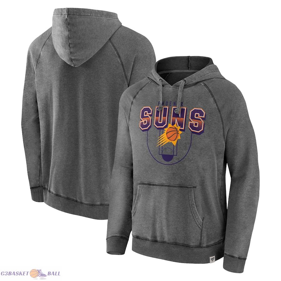 Men's Phoenix Suns Fanatics Gray True Classics Vintage Snow Wash Raglan Pullover Hoodie