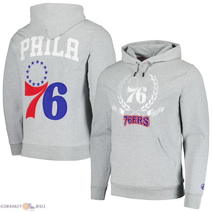 Unisex Philadelphia 76ers FISLL Heather Gray Heritage Crest Pullover Hoodie