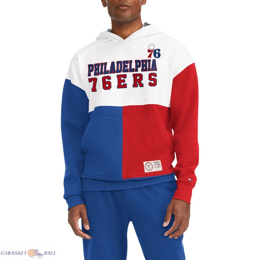 Men's Philadelphia 76ers Tommy Jeans White/Red Andrew Split Pullover Hoodie