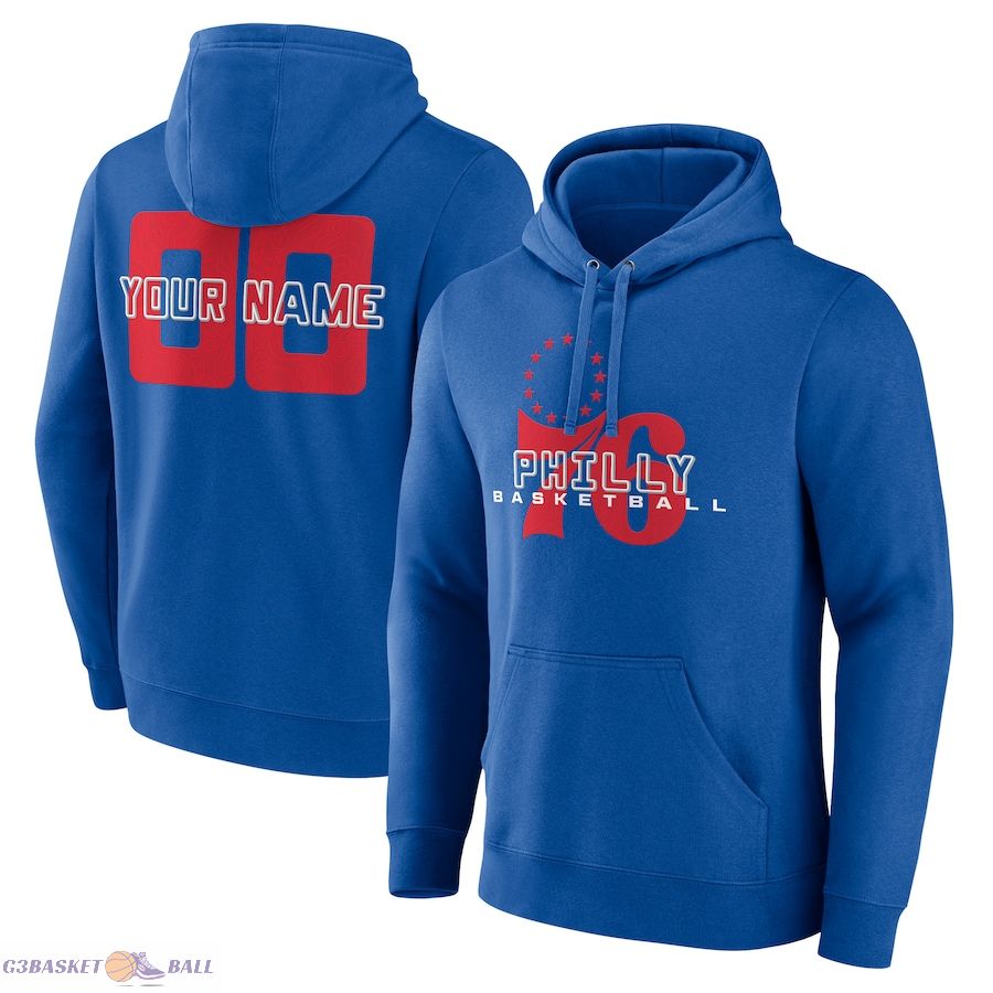 Men's Philadelphia 76ers Royal Stellar Personalized Name & Number Pullover Hoodie