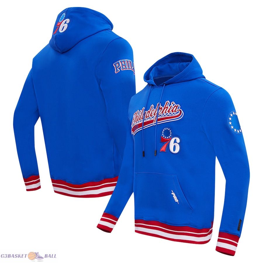 Men's Philadelphia 76ers Pro Standard Royal Script Tail Pullover Hoodie