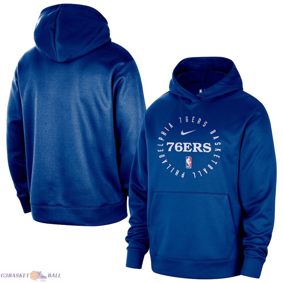 Men's Philadelphia 76ers Nike Royal 2024/25 Spotlight On-Court Practice Performance Pullover Hoodie