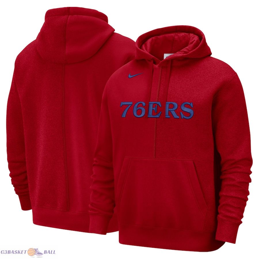 Men's Philadelphia 76ers Nike Red Courtside Versus Stitch Split Pullover Hoodie