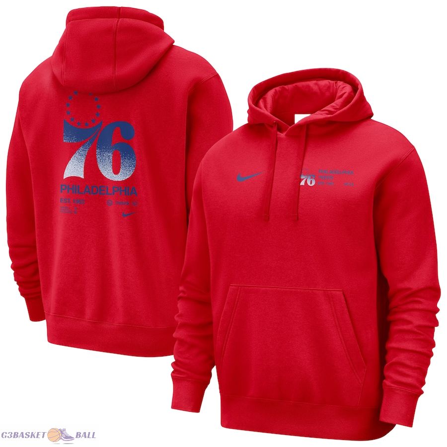 Men's Philadelphia 76ers Nike Red Courtside Club Pullover Hoodie