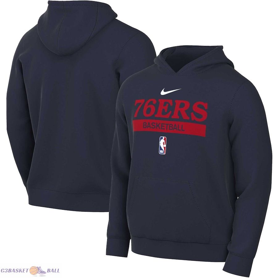 Men's Philadelphia 76ers Nike Navy 2022/23 Spotlight On-Court Practice Performance Pullover Hoodie