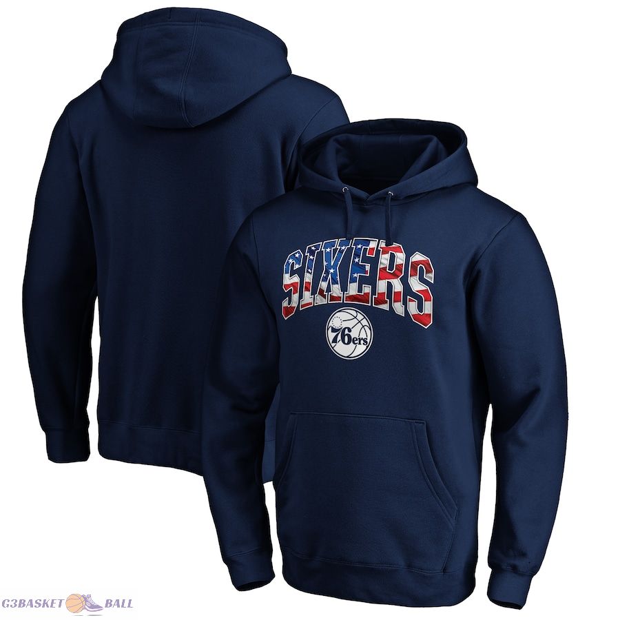 Men's Philadelphia 76ers Navy Banner Wave Pullover Hoodie