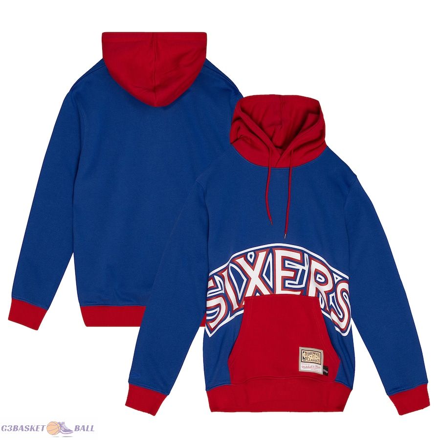 Men's Philadelphia 76ers Mitchell & Ness Royal Hardwood Classics Big Face 5.0 Pullover Hoodie