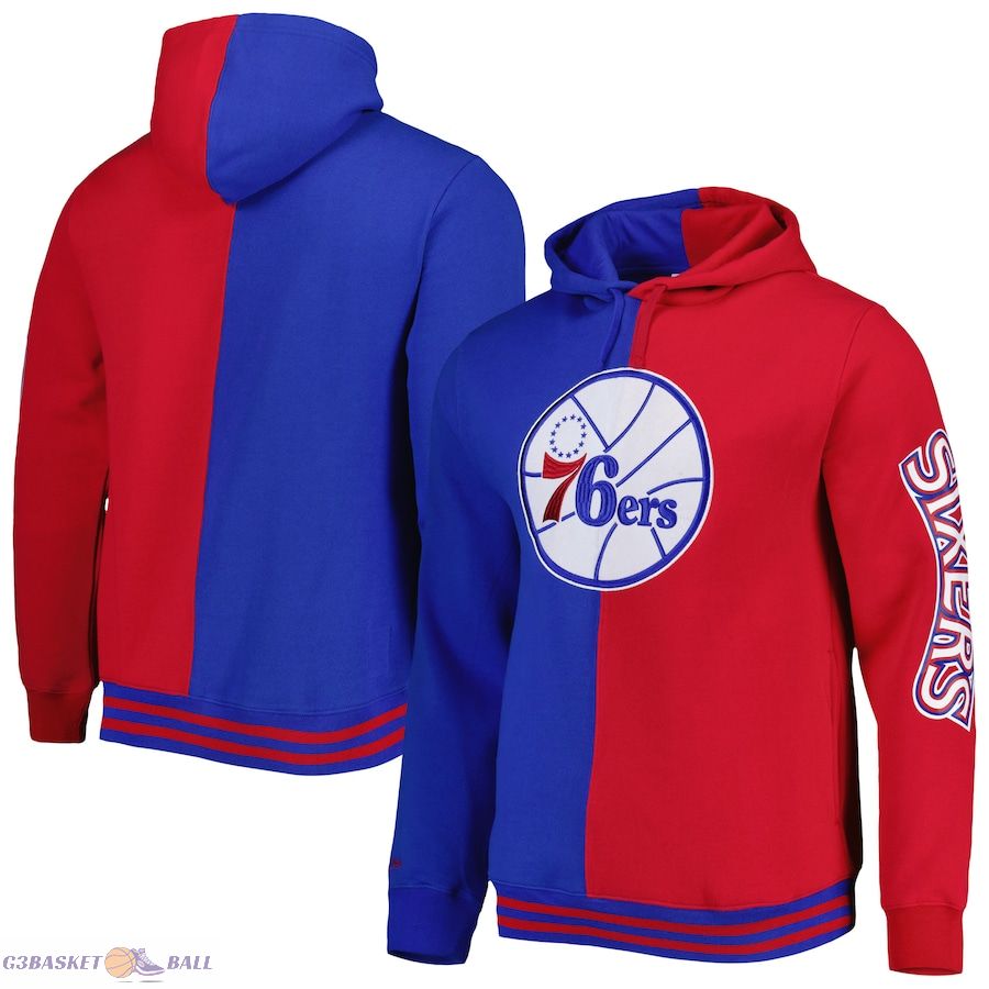 Men's Philadelphia 76ers Mitchell & Ness Royal/Red Hardwood Classics Split Pullover Hoodie