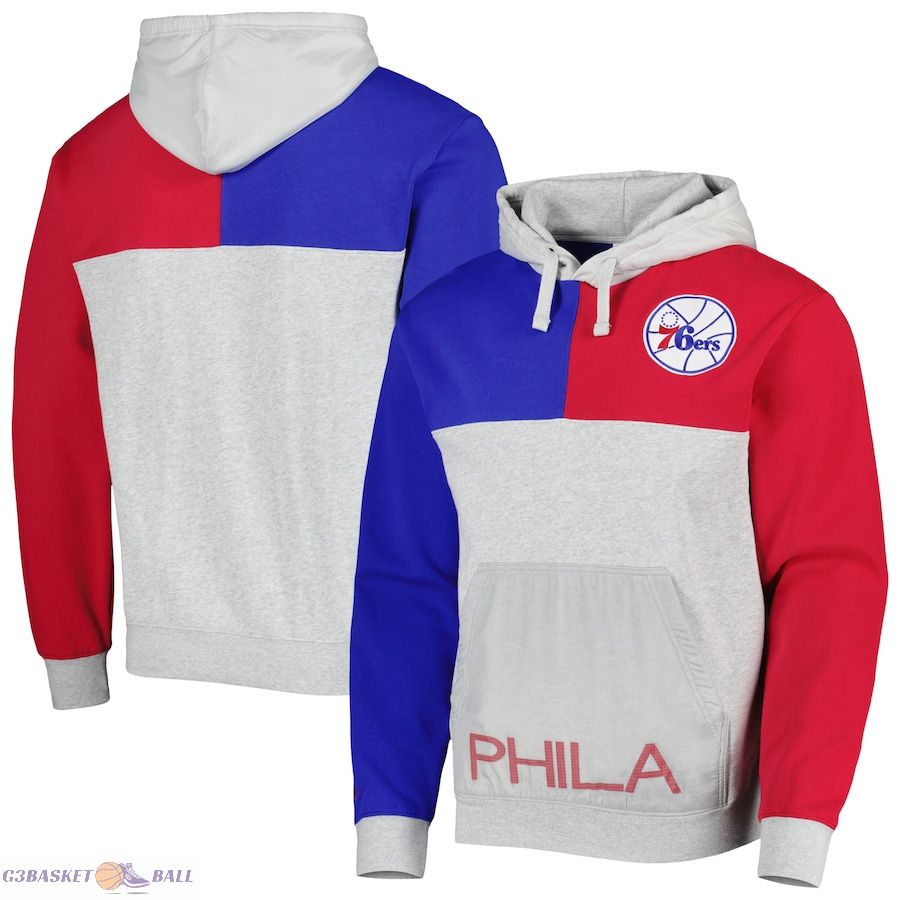 Men's Philadelphia 76ers Mitchell & Ness Heather Gray Tie-Breaker Pullover Hoodie