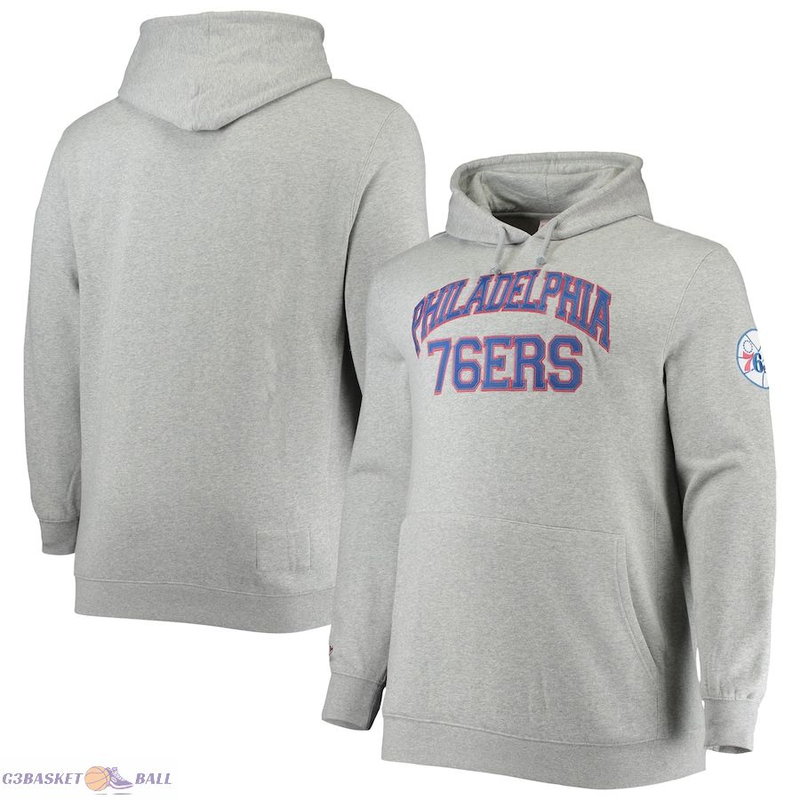 Men's Philadelphia 76ers Mitchell & Ness Heathered Gray Hardwood Classics Big & Tall Throwback Pullover Hoodie