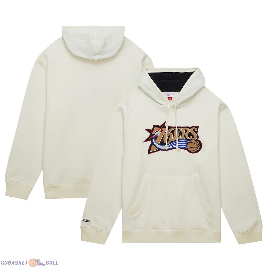 Men's Philadelphia 76ers Mitchell & Ness Cream Hardwood Classics Vintage Pullover Hoodie