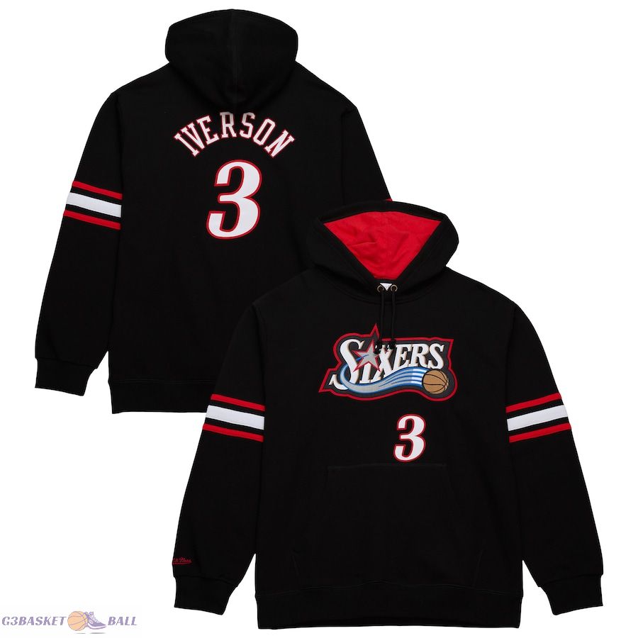 Men's Philadelphia 76ers Allen Iverson Mitchell & Ness Black Name & Number Pullover Hoodie