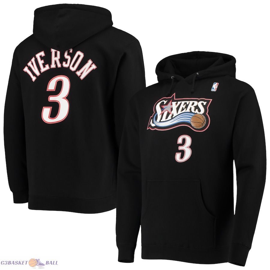 Men's Philadelphia 76ers Allen Iverson Mitchell & Ness Black Hardwood Classics Name & Number Pullover Hoodie