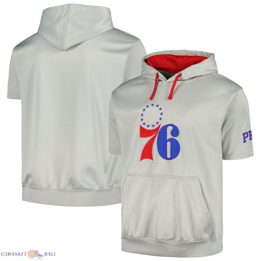 Men's Philadelphia 76ers Fanatics Silver/Red Short Sleeve Pullover Hoodie