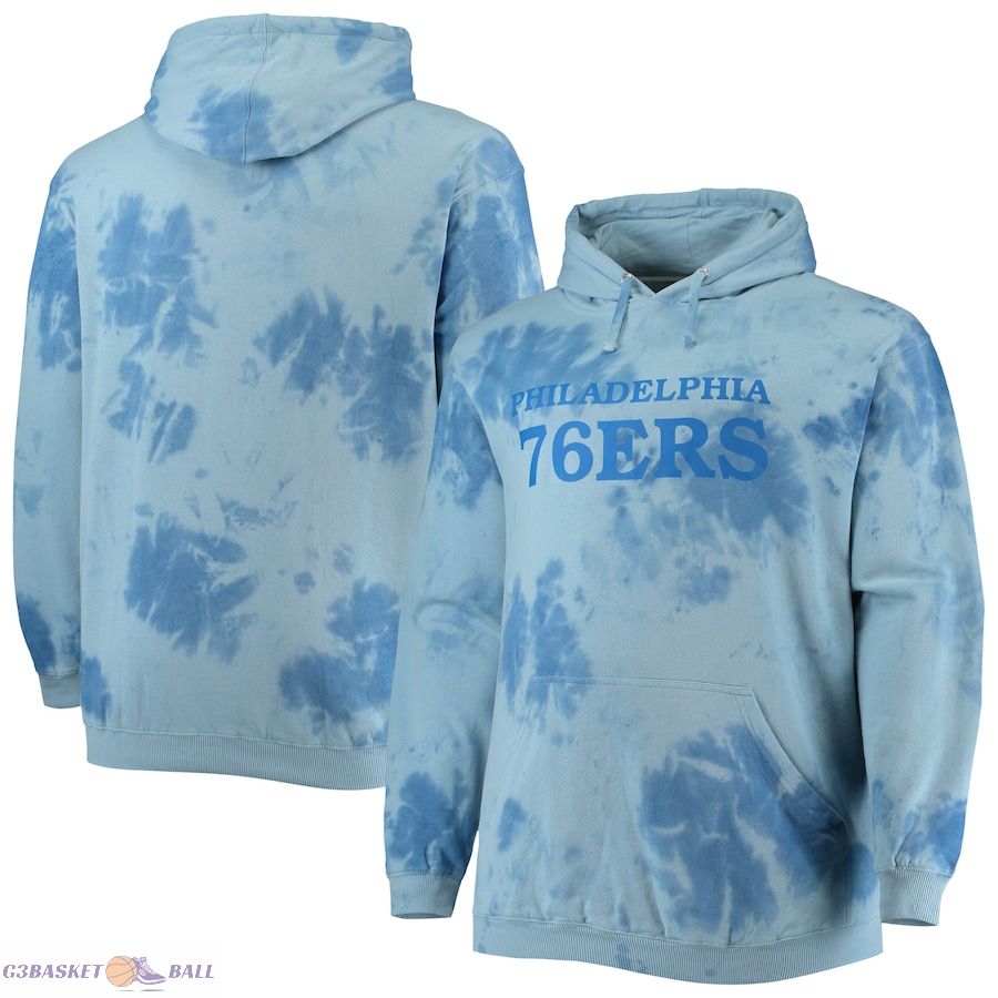 Men's Philadelphia 76ers Fanatics Royal Big & Tall Wordmark Cloud Dye Pullover Hoodie