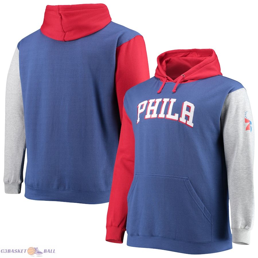 Men's Philadelphia 76ers Fanatics Royal/Red Big & Tall Double Contrast Pullover Hoodie