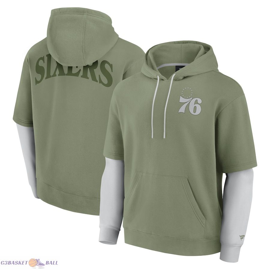 Men's Philadelphia 76ers Fanatics Olive Elements Sleek Pullover Hoodie