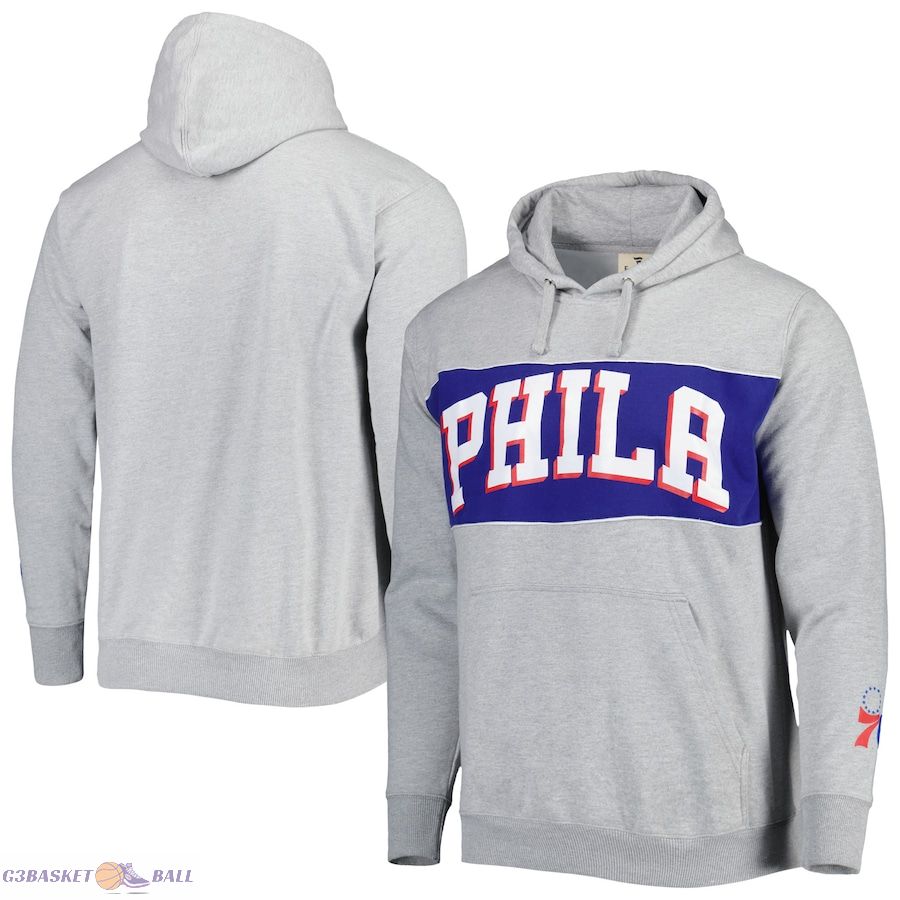 Men's Philadelphia 76ers Fanatics Heather Gray Wordmark French Terry Pullover Hoodie