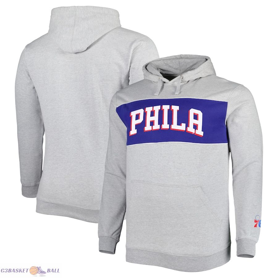 Men's Philadelphia 76ers Fanatics Heather Gray Big & Tall Wordmark Pullover Hoodie