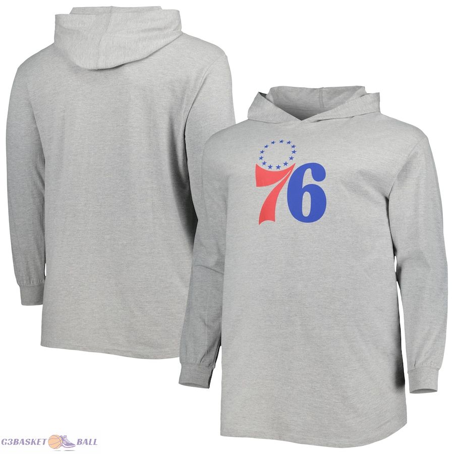 Men's Philadelphia 76ers Fanatics Heather Gray Big & Tall Pullover Hoodie