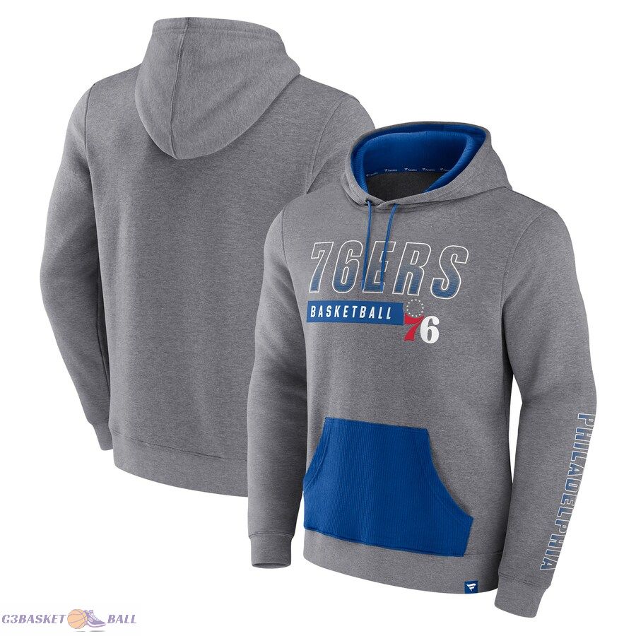 Men's Philadelphia 76ers Fanatics Heathered Gray Off The Bench Color Block Pullover Hoodie