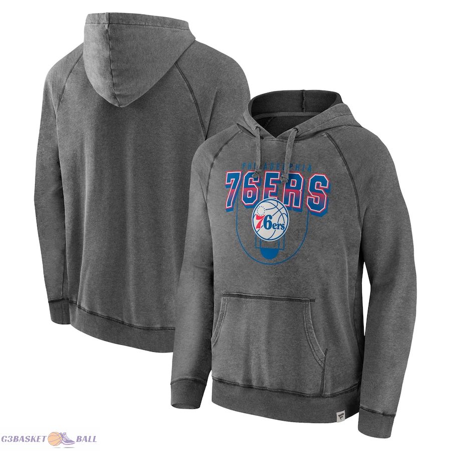 Men's Philadelphia 76ers Fanatics Gray True Classics Vintage Snow Wash Raglan Pullover Hoodie