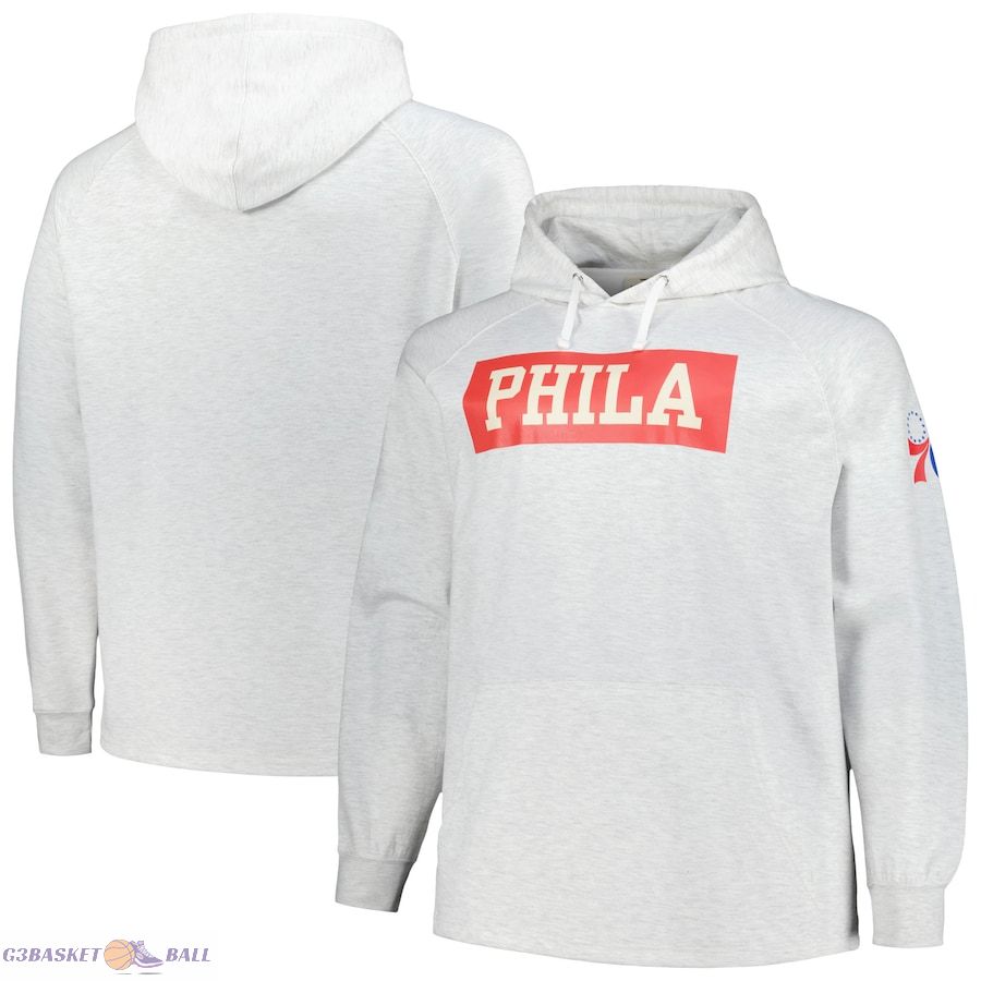 Men's Philadelphia 76ers Fanatics Ash Big & Tall Raglan Tri-Blend Pullover Hoodie