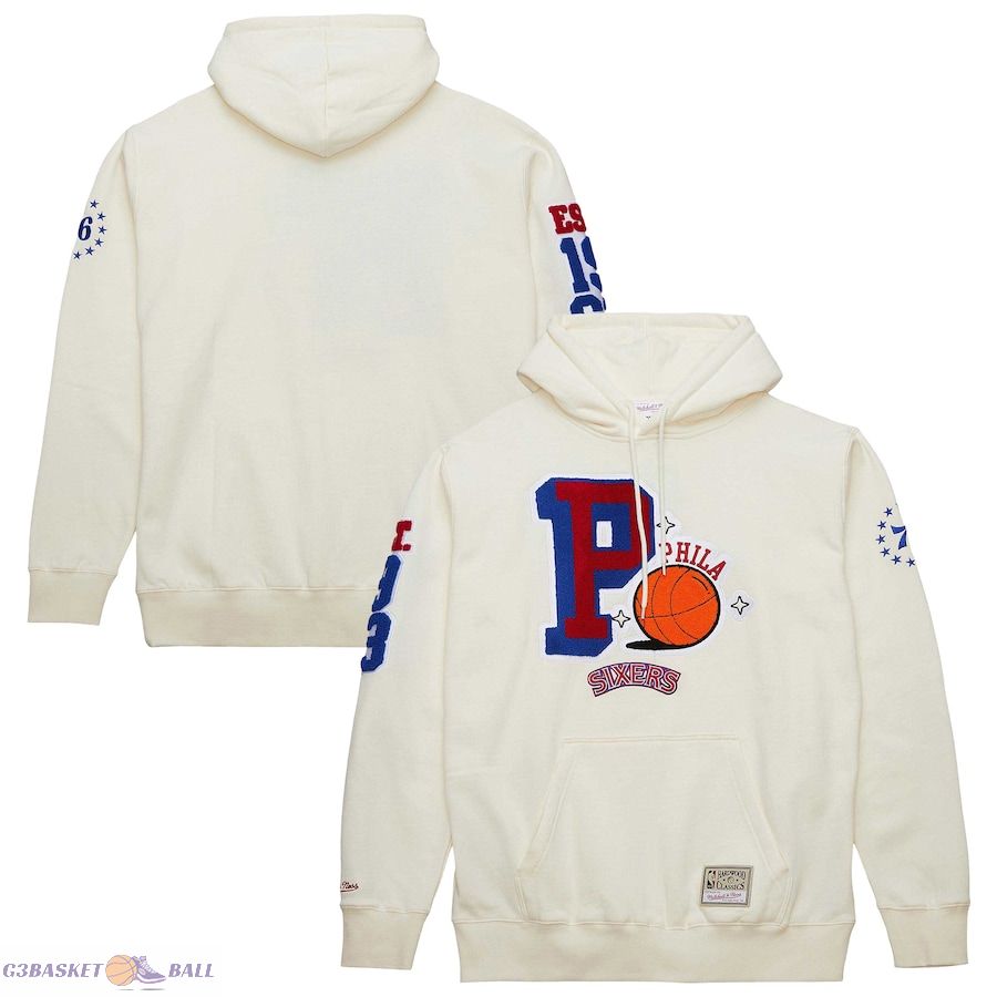 Men's Philadelphia 76ers Cream Sswagger Classic Chenille Pullover Hoodie