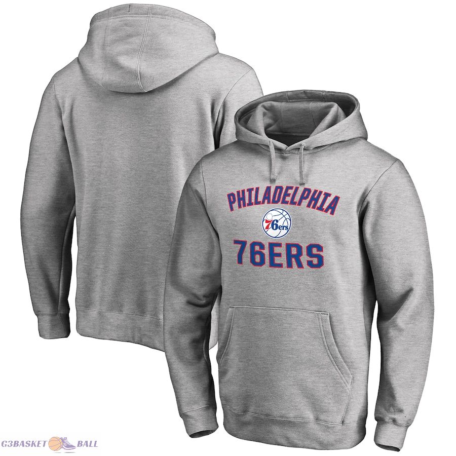 Men's Philadelphia 76ers Ash Victory Arch Pullover Hoodie