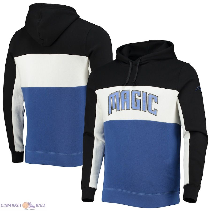 Men's Orlando Magic Junk Food Black/White Wordmark Colorblock Fleece Pullover Hoodie