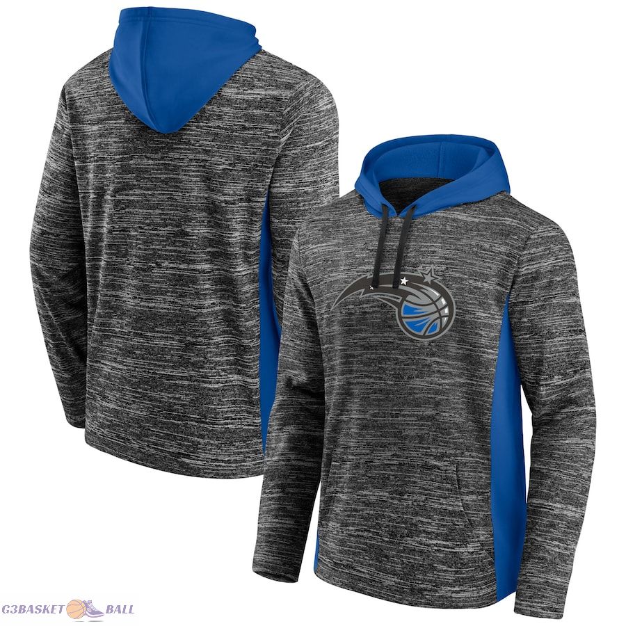 Men's Orlando Magic Fanatics Heathered Charcoal/Blue Instant Replay Colorblocked Pullover Hoodie