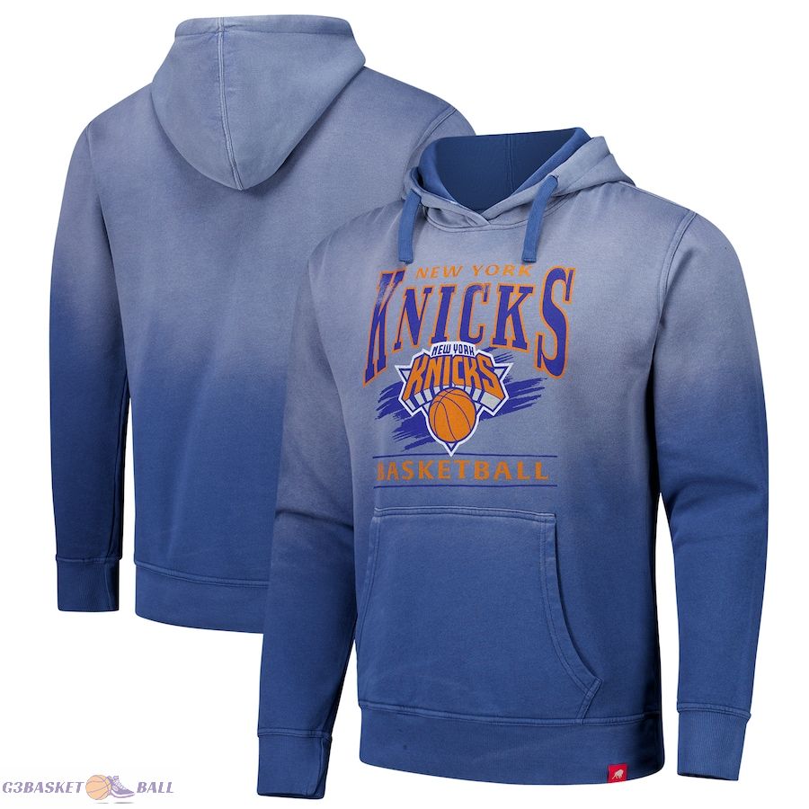 Unisex New York Knicks Sportiqe Blue Sun Fade Vintage Blake Pullover Hoodie