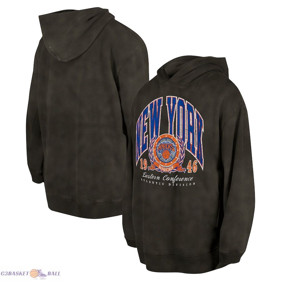 Unisex New York Knicks New Era Charcoal Oversized Essentials Pigment Wash Fleece Pullover Hoodie