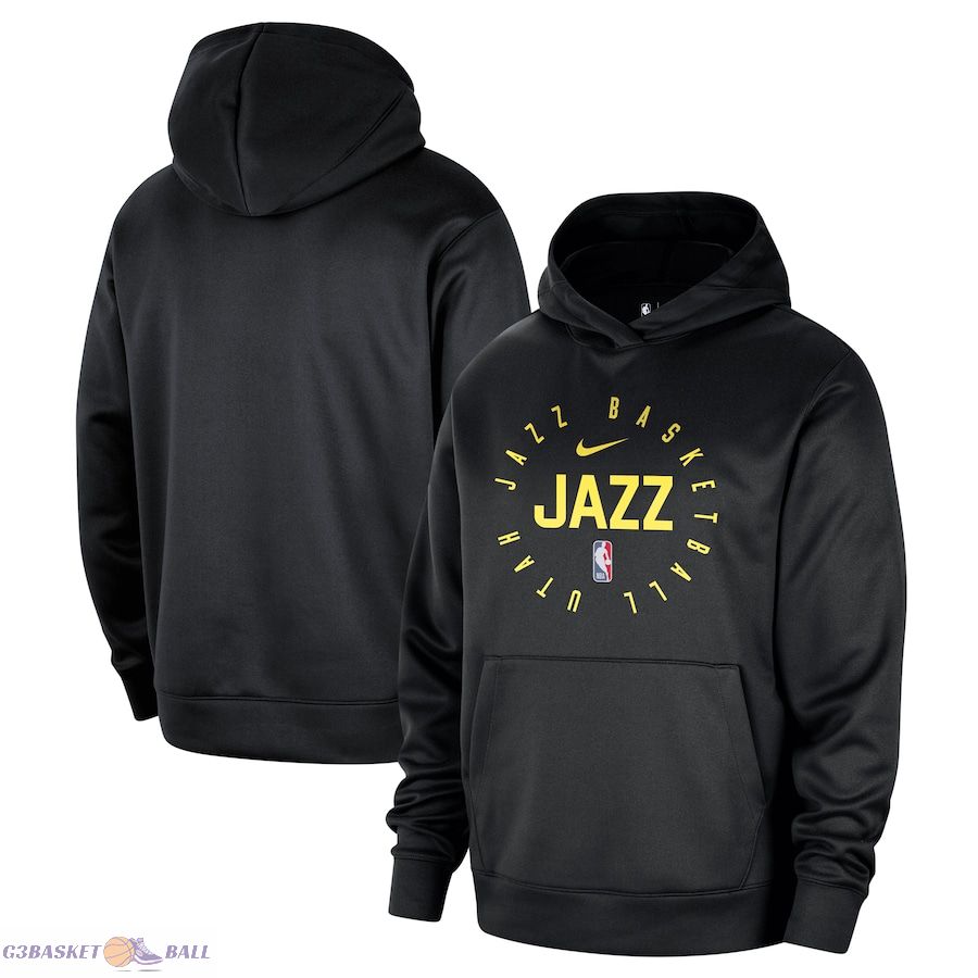 Men's Utah Jazz Nike Black 2024/25 Spotlight On-Court Practice Performance Pullover Hoodie