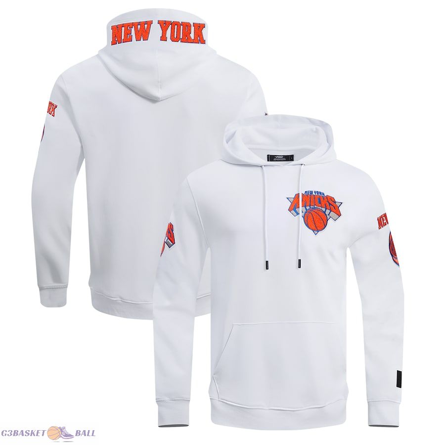 Men's New York Knicks Pro Standard White Classic Chenille DK Pullover Hoodie