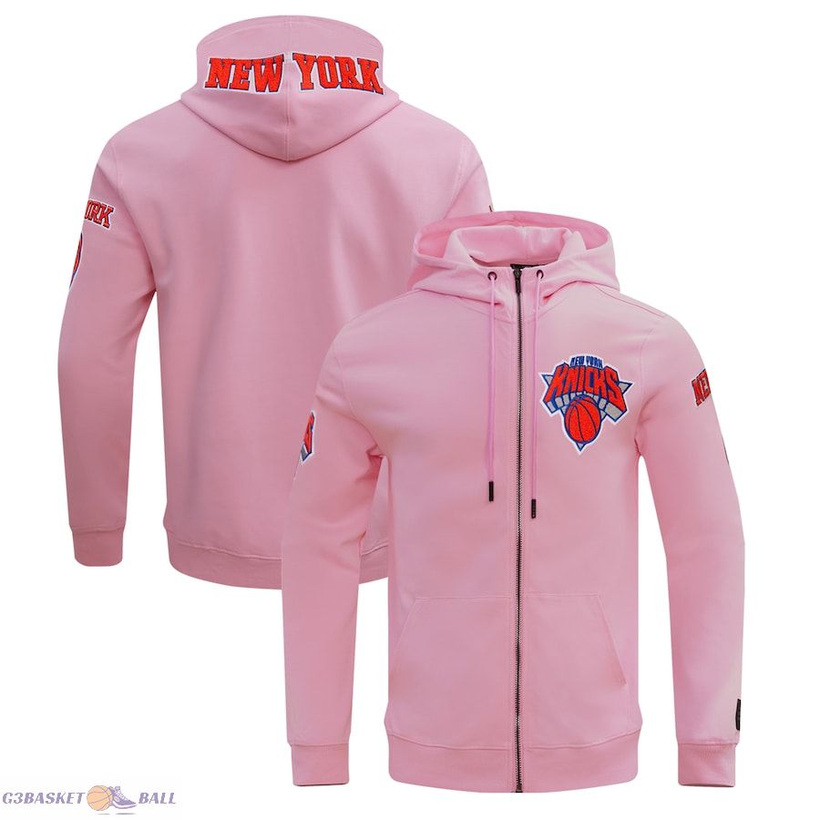 Men's New York Knicks Pro Standard Pink Classic Chenille Double Knit Full-Zip Pullover Hoodie