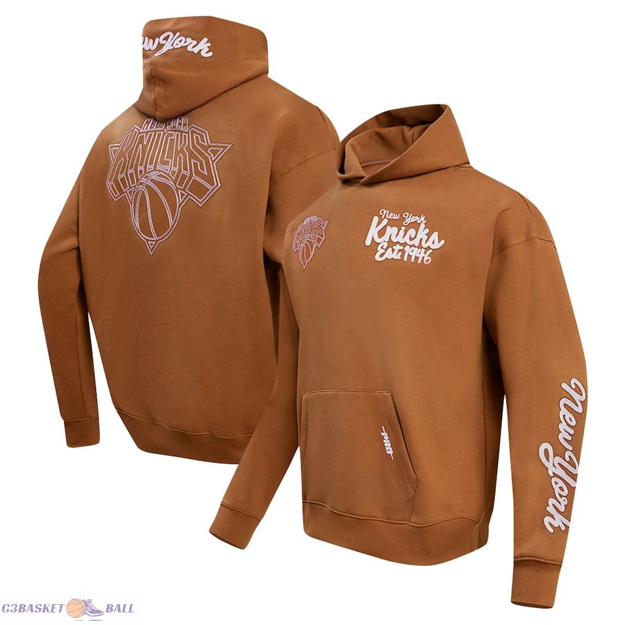 Men's New York Knicks Pro Standard Brown Paint the City Drop Shoulder Pullover Hoodie