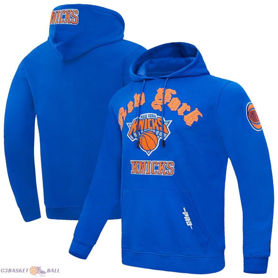 Men's New York Knicks Pro Standard Blue Old English Fleece Pullover Hoodie