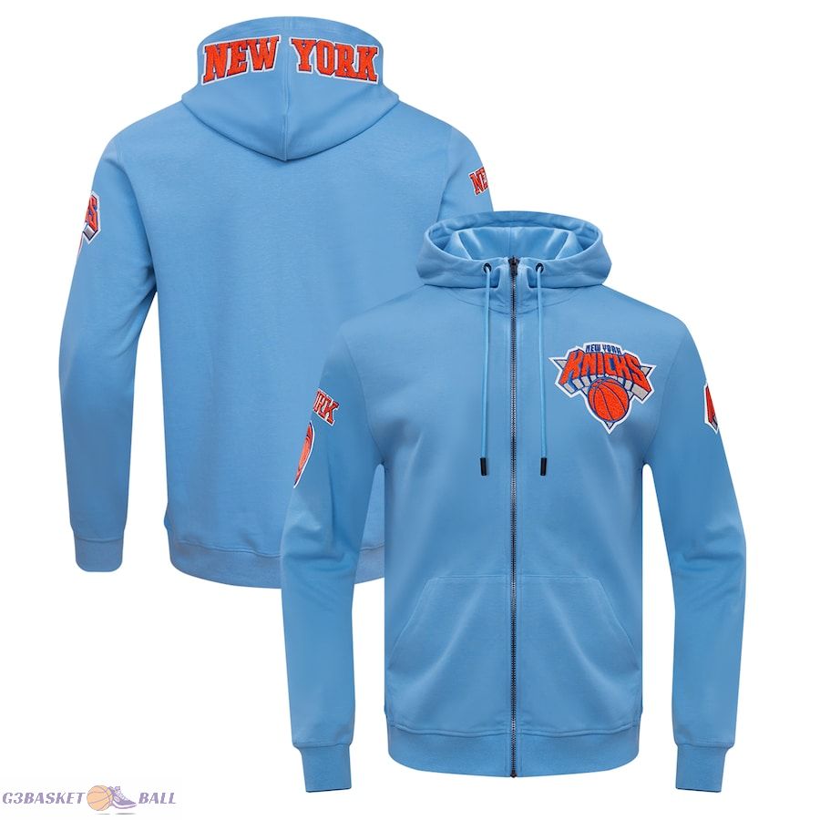 Men's New York Knicks Pro Standard Blue Classic Chenille Double Knit Full-Zip Pullover Hoodie