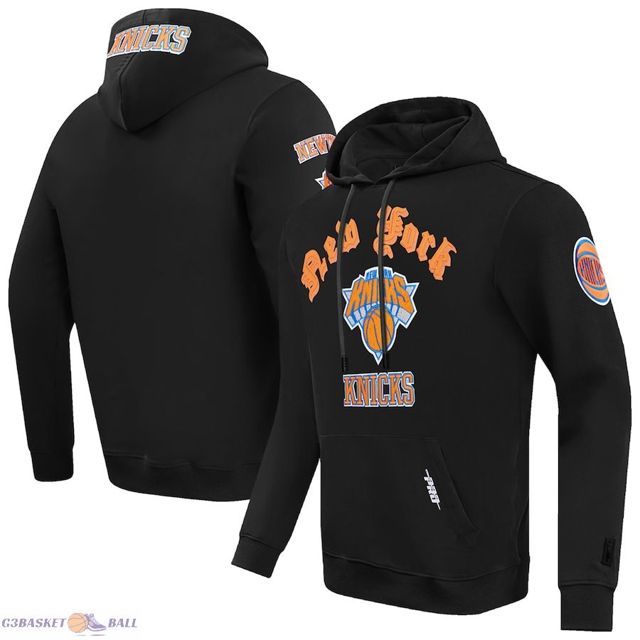 Men's New York Knicks Pro Standard Black Old English Fleece Pullover Hoodie