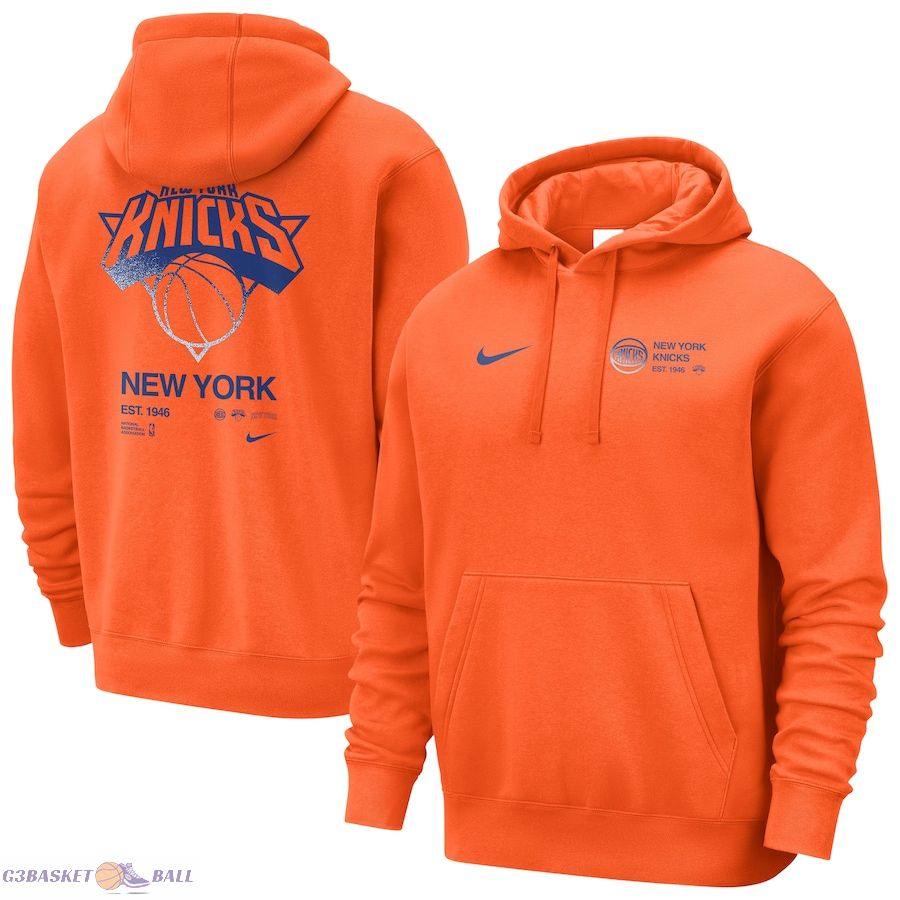 Men's New York Knicks Nike Orange Courtside Club Pullover Hoodie