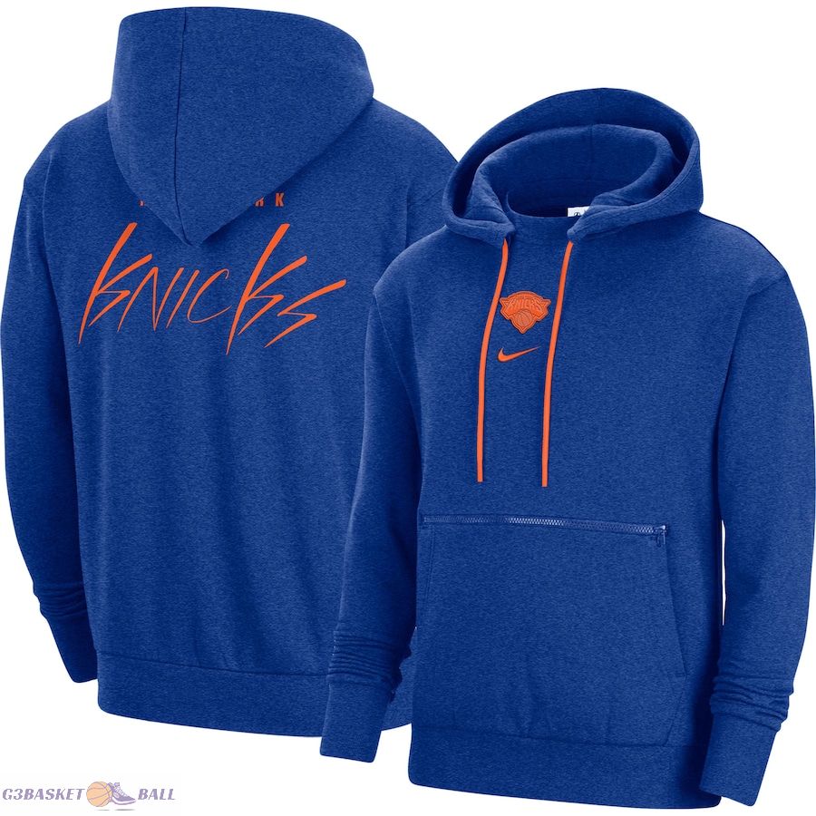 Men's New York Knicks Nike Heather Blue Courtside Versus Flight Pullover Hoodie