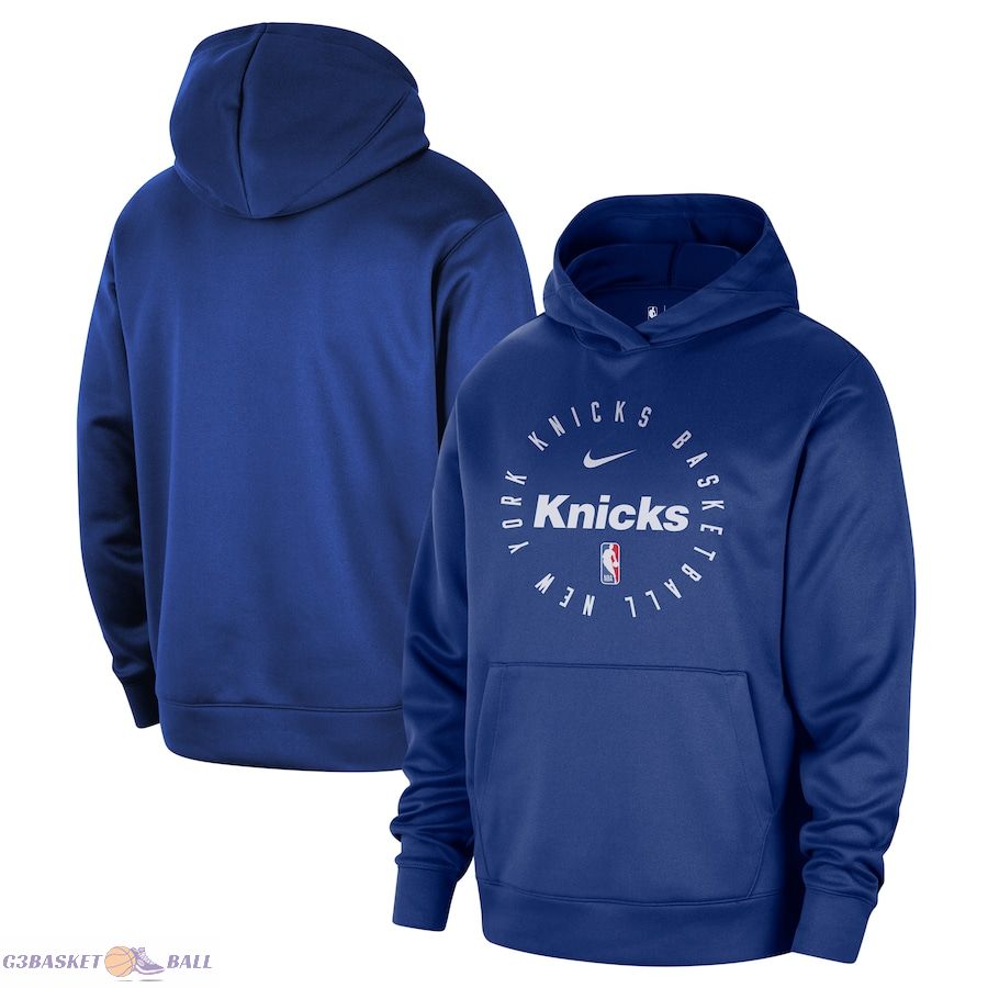 Men's New York Knicks Nike Blue 2024/25 Spotlight On-Court Practice Performance Pullover Hoodie