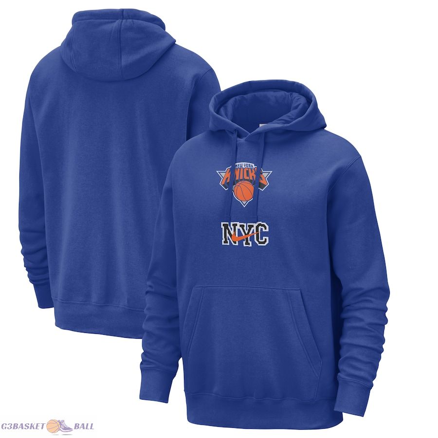 Men's New York Knicks Nike Blue 2023/24 City Edition Essential Club Pullover Hoodie