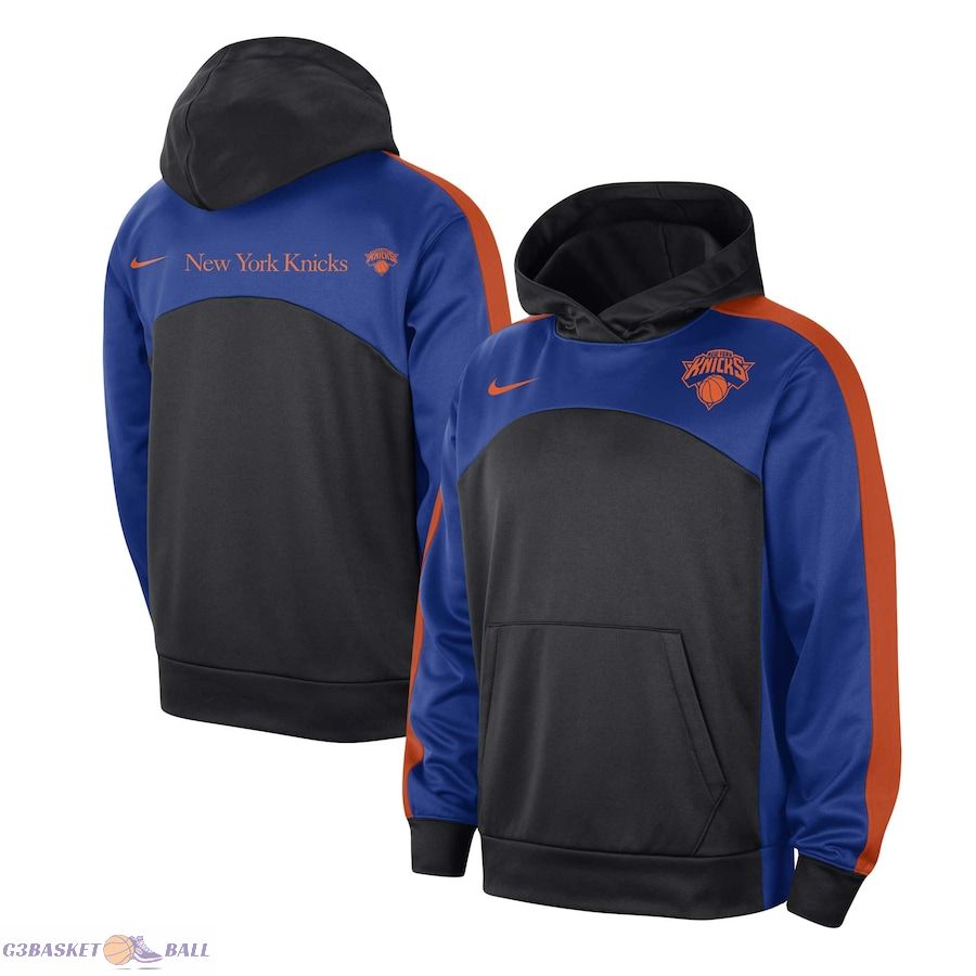 Men's New York Knicks Nike Black/Blue Authentic Starting Five Force Performance Pullover Hoodie