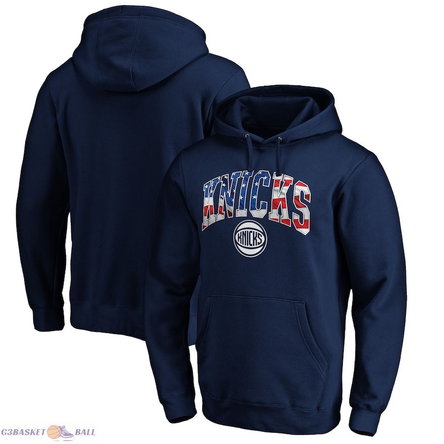 Men's New York Knicks Navy Banner Wave Pullover Hoodie