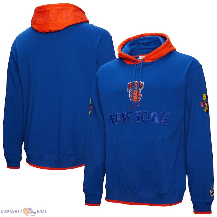 Men's New York Knicks Mitchell & Ness Royal Hardwood Classics Team OG 3.0 Pullover Hoodie