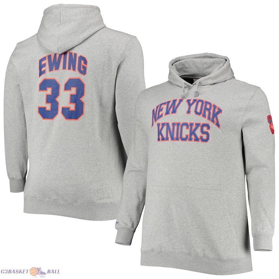 Men's New York Knicks Patrick Ewing Mitchell & Ness Heathered Gray Big & Tall Name & Number Pullover Hoodie