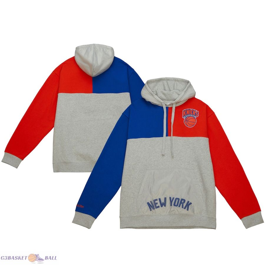 Men's New York Knicks Mitchell & Ness Heather Gray Tie-Breaker Fleece Pullover Hoodie